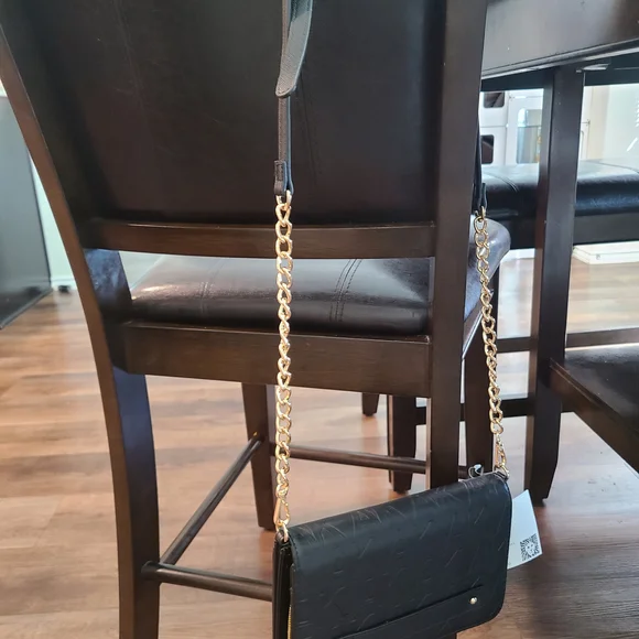 Anne Klein Black Textured Crossbody Bag with Chain Strap - Picture 2 of 3